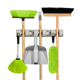 Wall-Mounted Broom & Tool Holder Organizer – 6 Hooks + Anti-Slip Clips for Garage, Kitchen & Utility Room