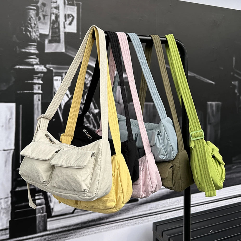 Women’s Fashion Shoulder Bag – Solid Colour Under-Arm Messenger with Multi-Pockets & Zipper Closure