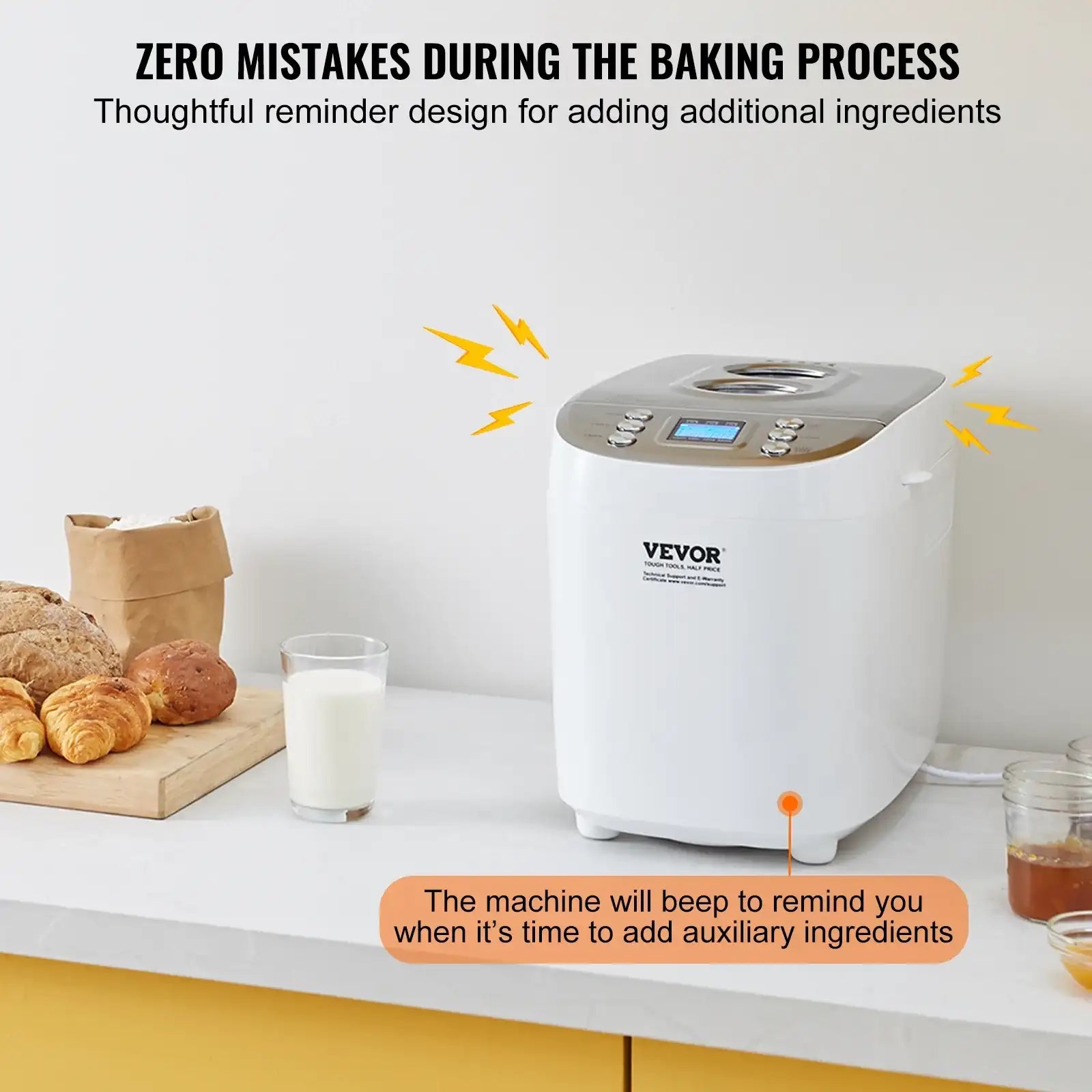 VEVOR 3 lb Bread Maker – 15-in-1 Dough Machine with Non-Stick Ceramic Pan & Gluten-Free Setting 🍞