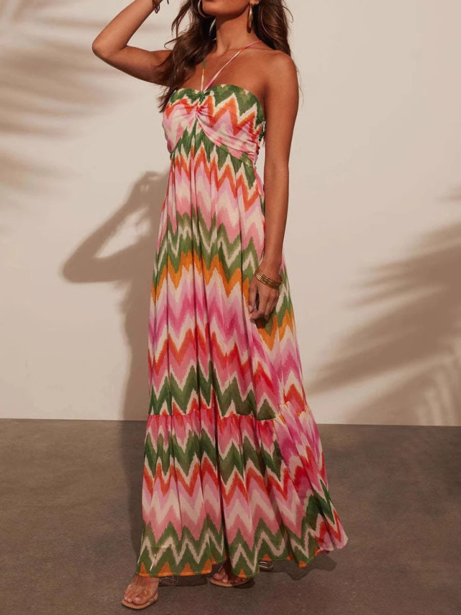 Elegant Floral Print Maternity Dress – V-Neck Pregnancy Outfit with Flowy Ruffled Hemline, Summer Casual Wear for Women