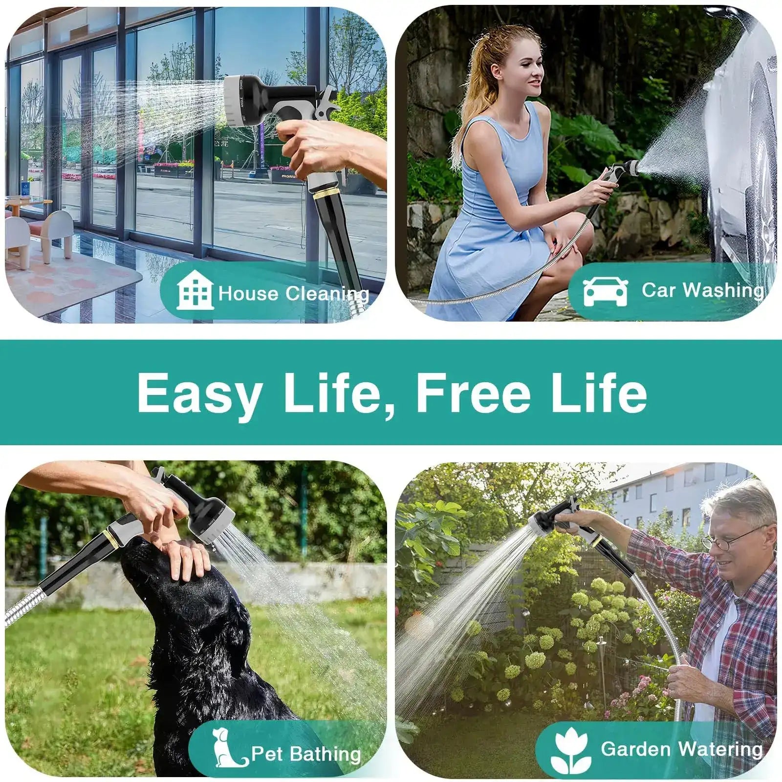 LEFRE Metal Garden Hose 25-100 ft – Leak-Proof Stainless Steel Water Hose with Spray Nozzle & ¾-in Fittings