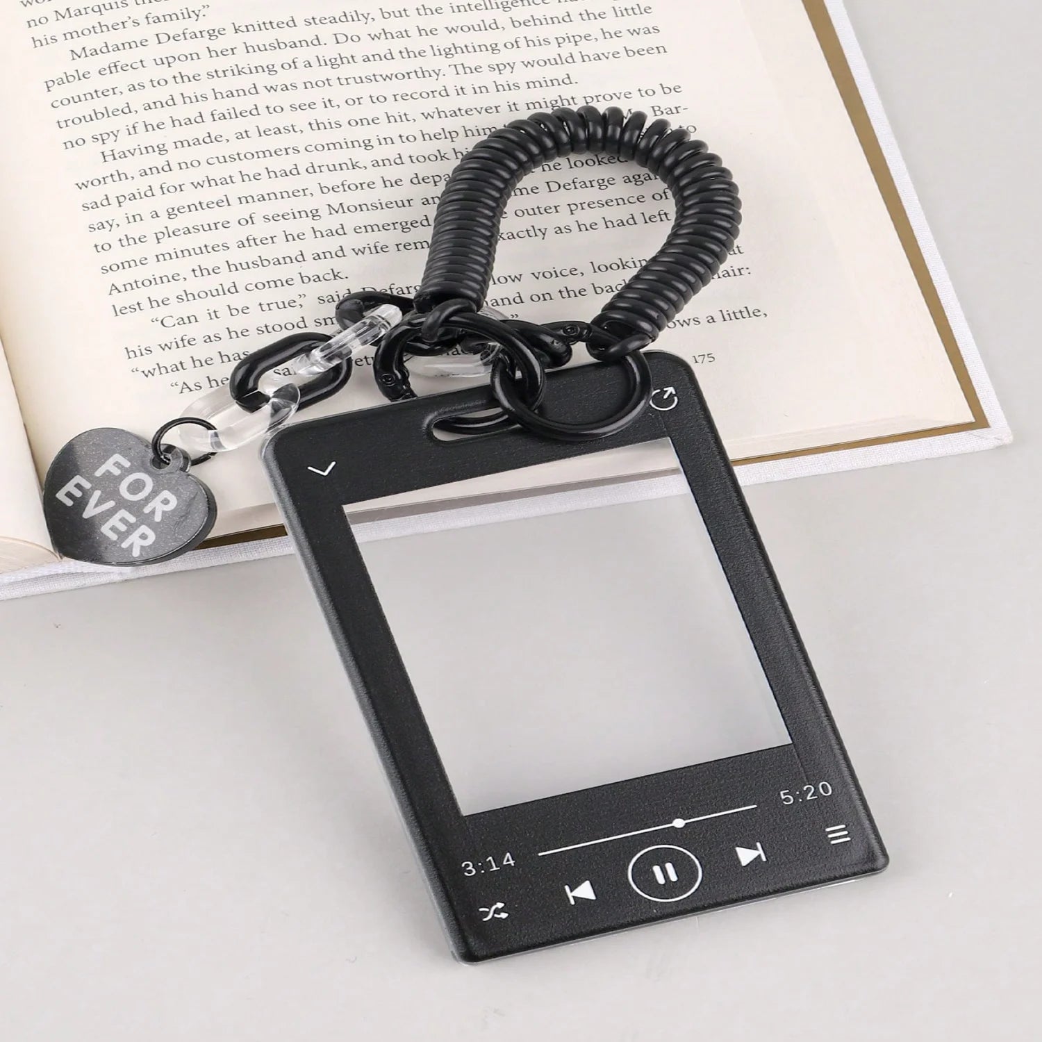 Music Player-Shaped Acrylic ID Card Holder with Glitter Badge Reel – Clear Card Sleeve with Keyring Accessory