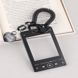 Music Player-Shaped Acrylic ID Card Holder with Glitter Badge Reel – Clear Card Sleeve with Keyring Accessory