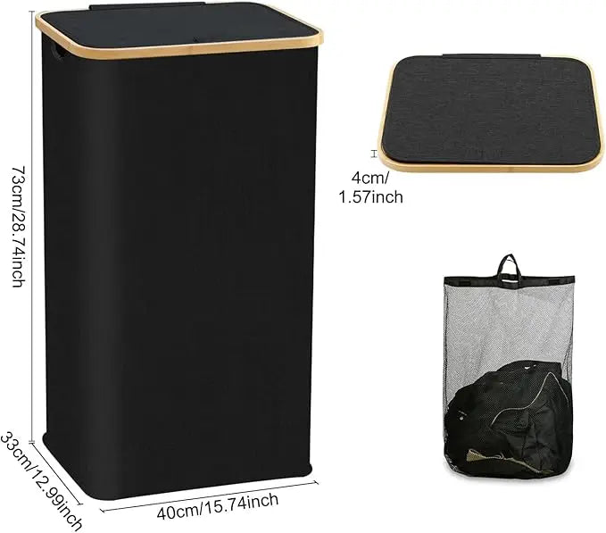 100 L Large Laundry Basket with Lid & Removable Inner Bag – Tall Freestanding Collapsible Hamper