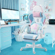 Cute Gaming Chair with Cushion & Decorated Ears – Ergonomic Reclining Computer Chair for Girls, Teens & Kids, Blue/Pink