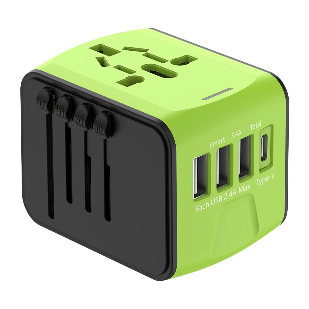 International Travel Power Plug Adapter – Portable Charger with 3 USB & 1 Type-C Ports for USA, EU, UK & AU