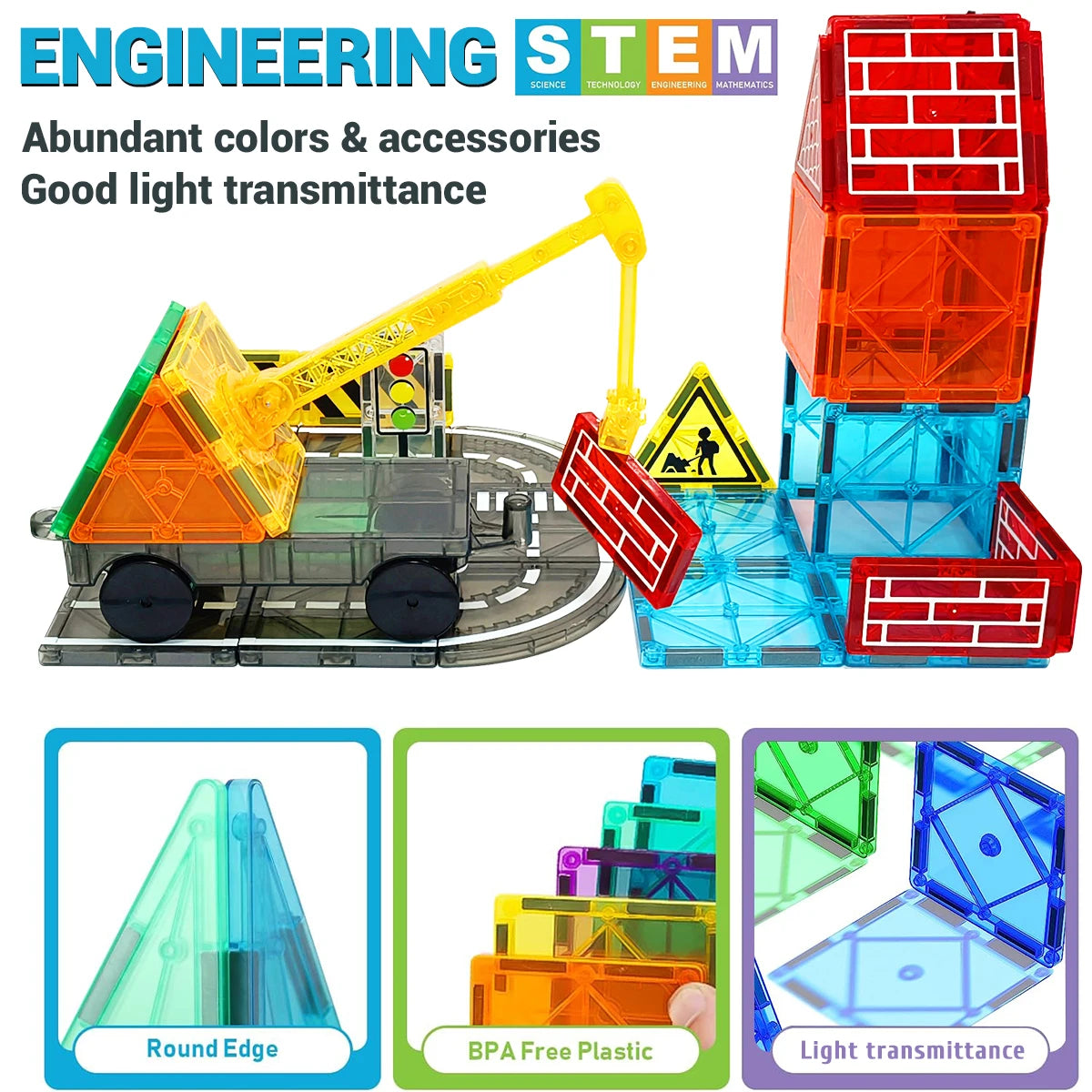 Magnetic Road Set with Car Toys – Creative Magnet Building Blocks Construction Kit for Toddlers, Educational STEM Gift for Boys & Girls