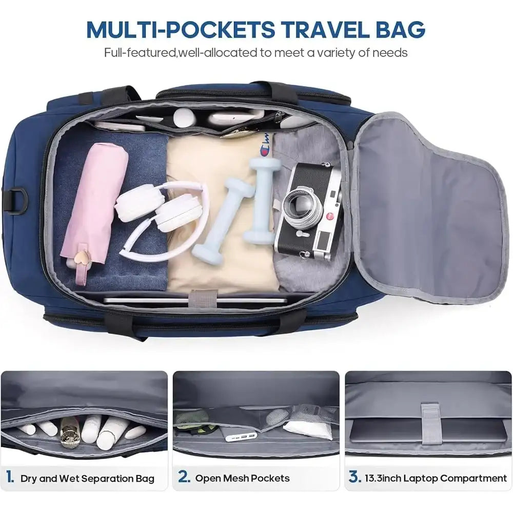 Versatile 3-in-1 Gym Duffel Bag with Shoe & Laptop Compartment – Anti-Theft Carry-On Travel Backpack