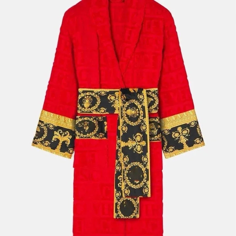 Autumn Winter Unisex Bathrobe – Long Sleeve Plush Homewear Robe with Belt & Pockets | Cozy Couple Pajama Robe