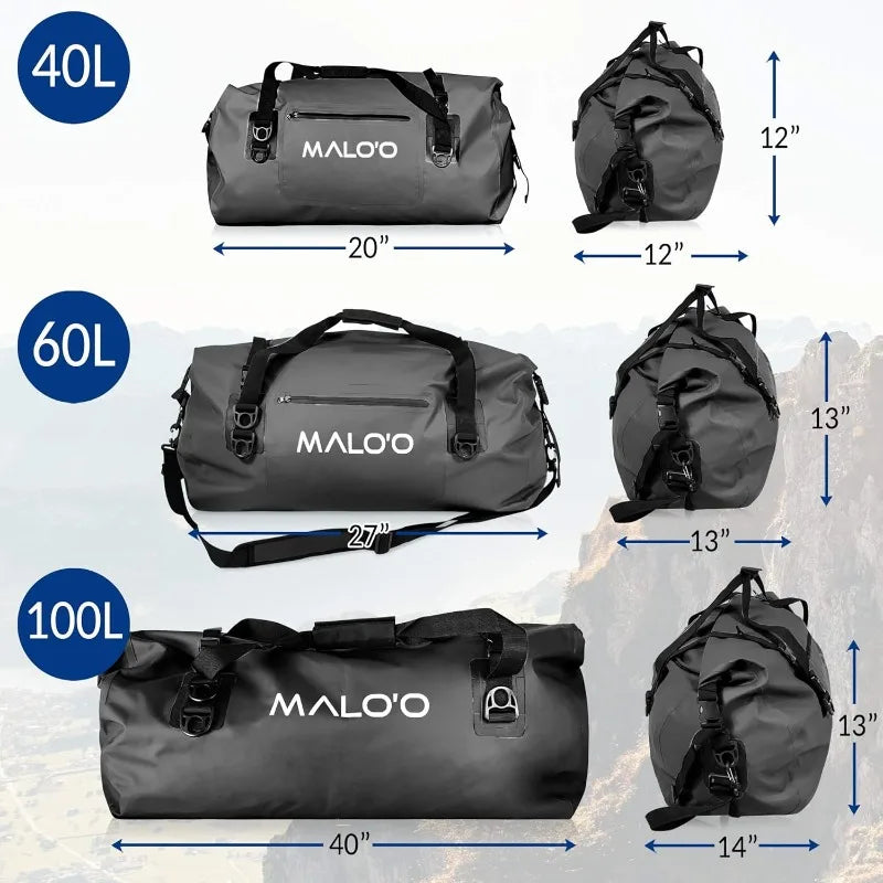 Maloo waterproof dry bag duffel – roll-top 40L/60L/100L duffel keeps gear dry for kayaking, rafting, boating & camping