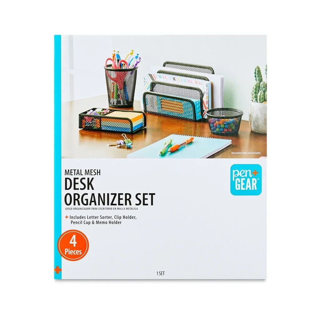 Metal Mesh Desk Organizer Set (4-Piece) – Complete Desktop Storage Suite