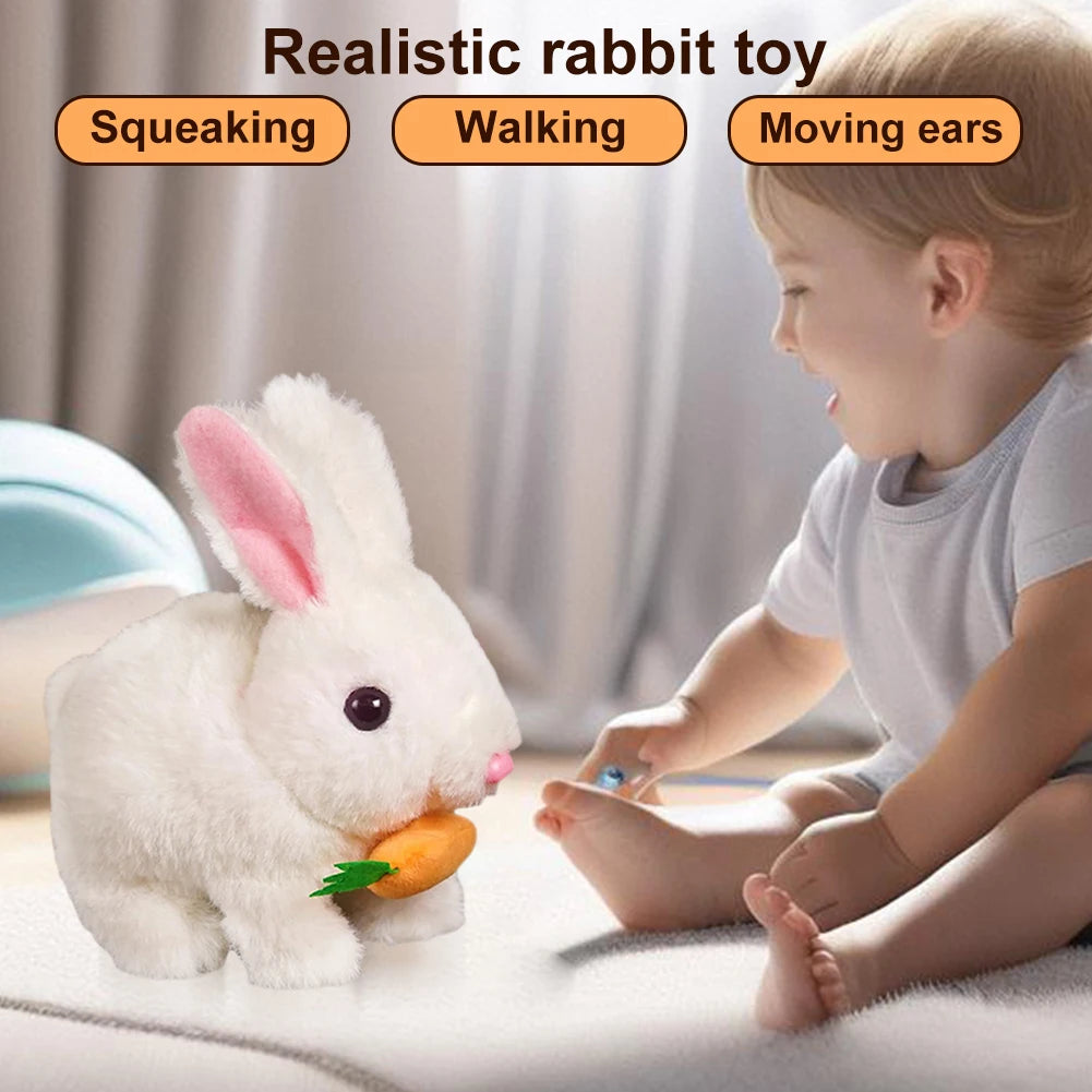 2Pcs Electric Bunny Toy Set – Cute Interactive Rabbit Plushies with Carrot, Walking Wiggle Ears Simulation Toys for Kids Gifts