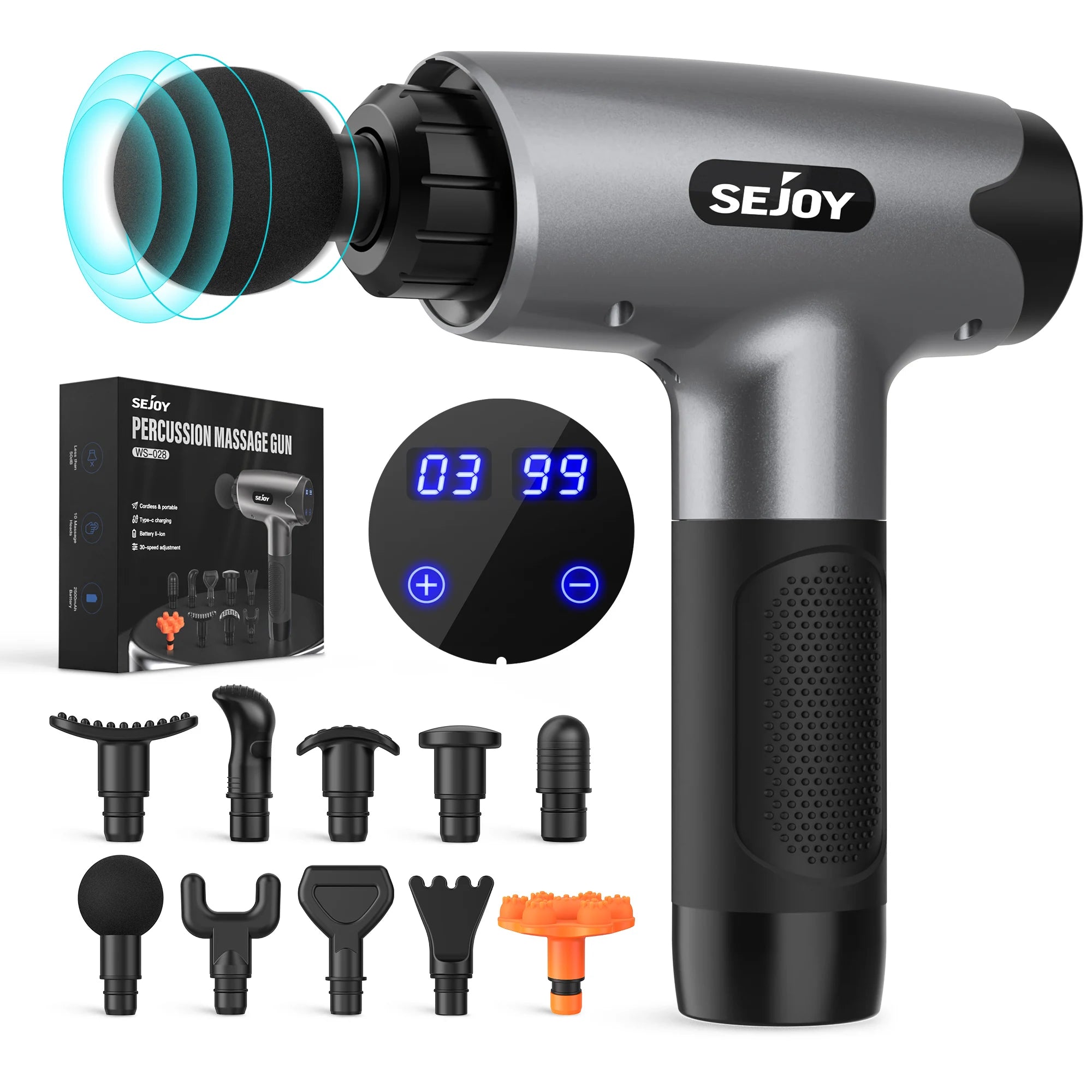 Deep-Tissue Massage Gun – 10 Interchangeable Heads & 30 Speed Levels for Full-Body Recovery