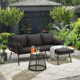 “3-Piece Patio Conversation Set – L-Shaped Sectional Sofa with Thick Cushions & Toughened Glass Coffee Table for Outdoor Living”