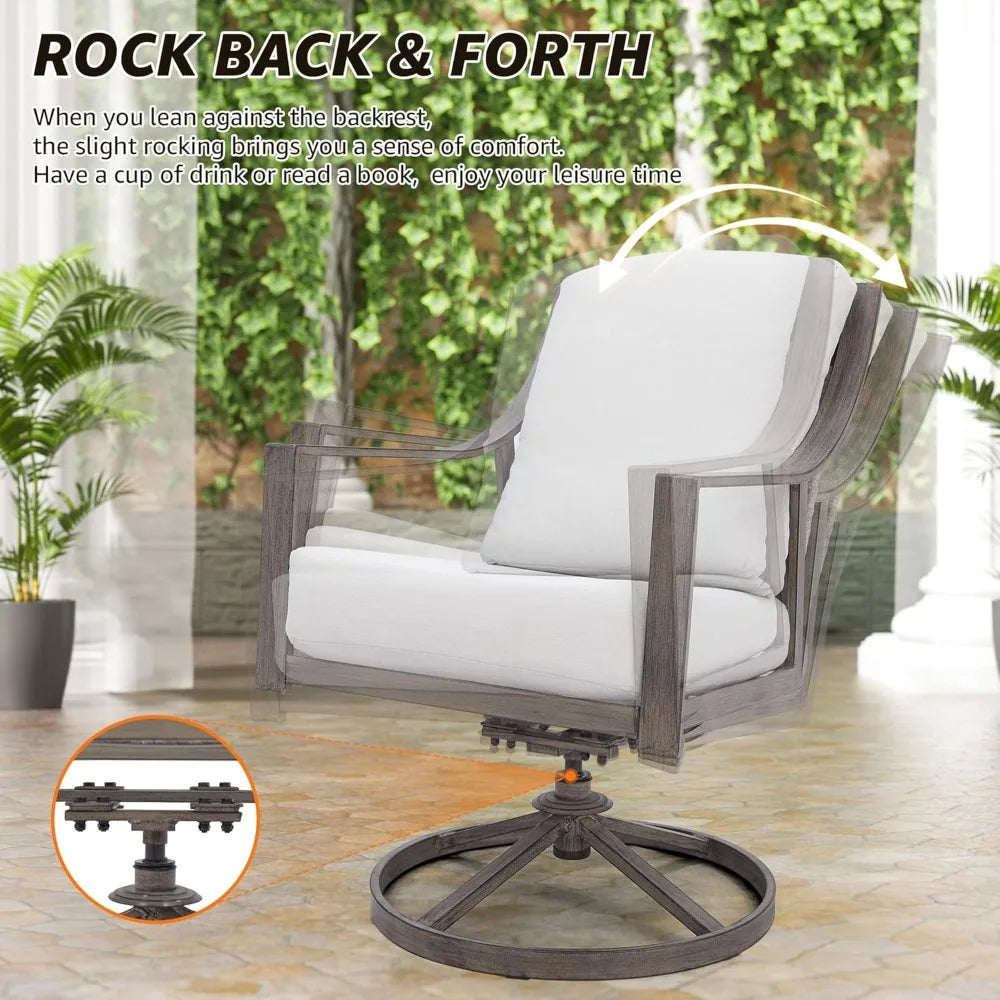 “5-Piece Outdoor Patio Dining Set – 4 Swivel Rocking Chairs & 38'' Round Table with Umbrella Hole”