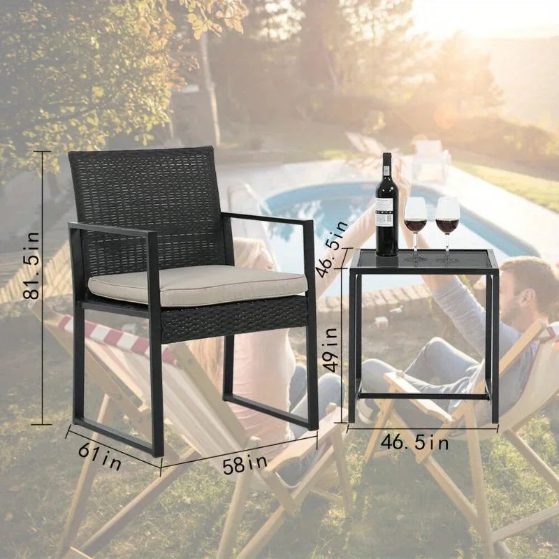 “3-Piece Patio Bistro Set – Outdoor Wicker Rattan Chairs with Matching Table”