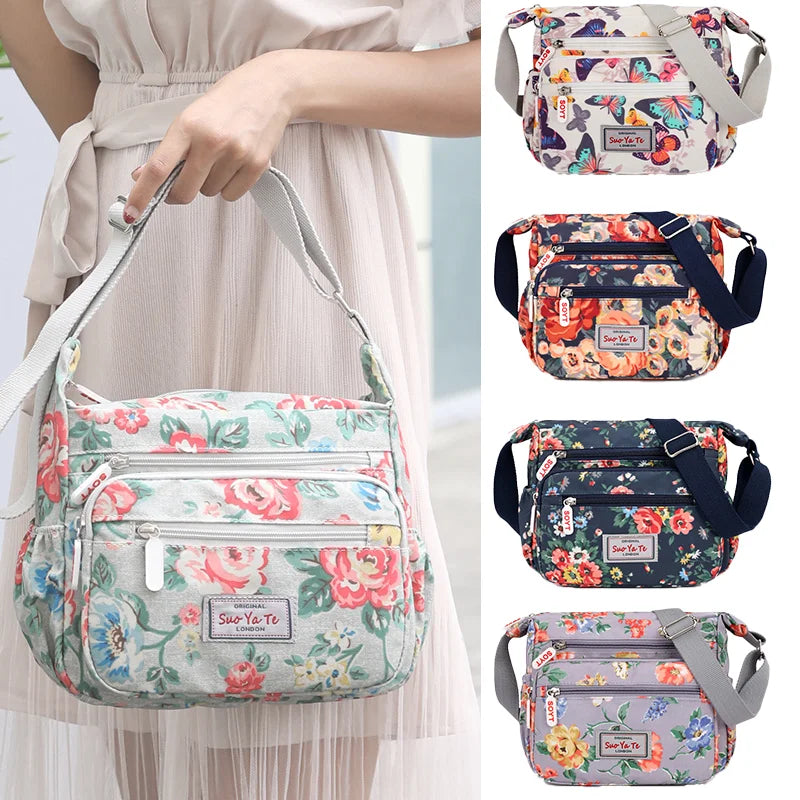 2025 Floral Multi-Pocket Waterproof Women’s Crossbody Bag – Lightweight Shoulder Messenger Handbag for Daily Use