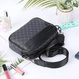 Men’s Leather Crossbody Shoulder Bag – Classic Pattern Small Square Satchel with Wide Strap for Casual, Business, Travel & Work