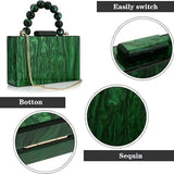 Women’s Pearl Marble Acrylic Evening Bag – Luxury Dark Green Crossbody Purse with Flap Closure for Weddings & Parties