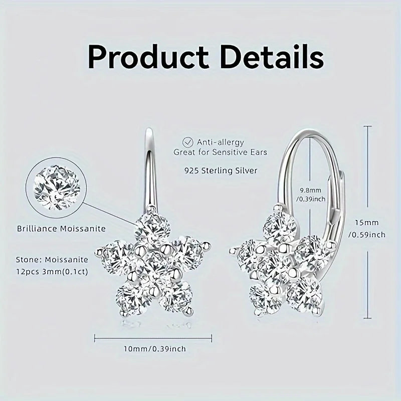 S925 Sterling Silver Sunflower Earrings with 2CT Moissanite – Elegant Gift for Women 🌻💎