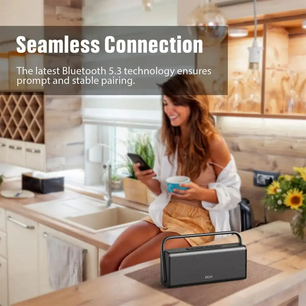 DOSS Home Wireless Bluetooth Speaker – 50W Stereo With Bass Subwoofer, Metal Body & Alloy Handle 🎵🔊