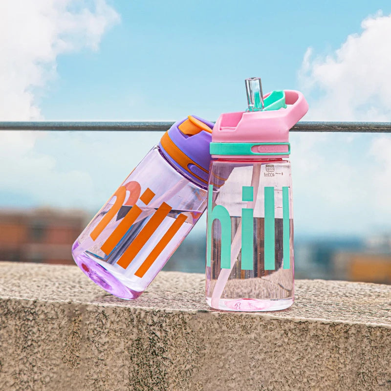 Cute Korean Style Water Bottle with Straw & Handle – BPA-Free 450ml Portable Drink Bottle for Girls