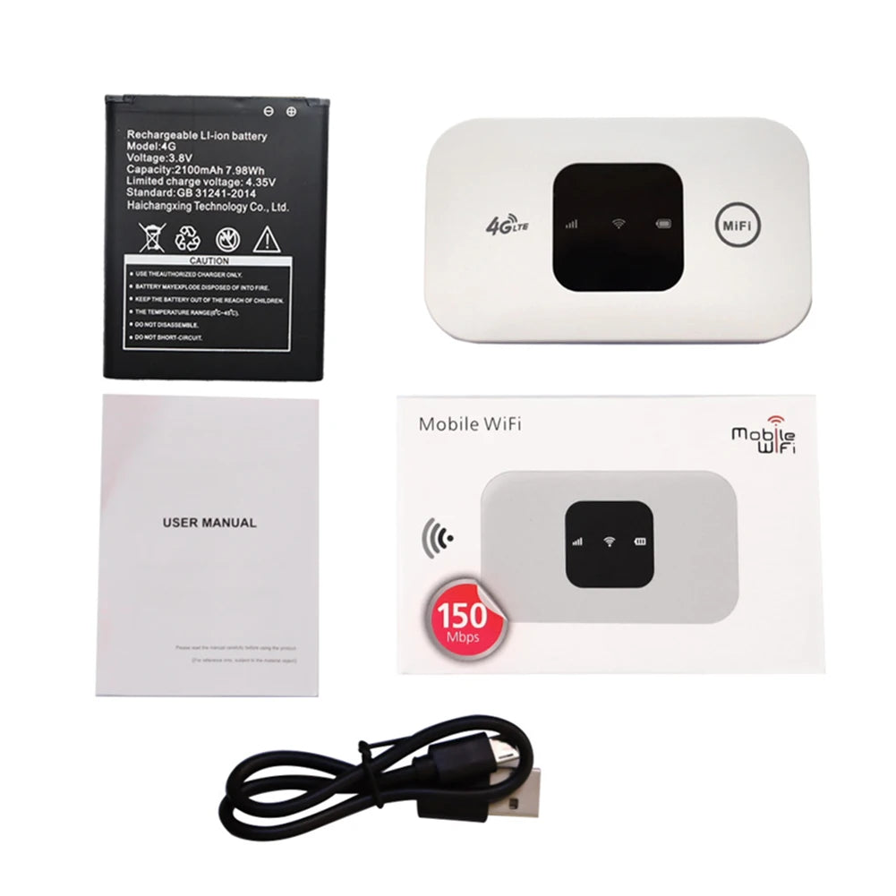 150Mbps 4G Mobile Hotspot – Portable Pocket WiFi Router with SIM Card Slot & 2100mAh Battery for Wide Coverage