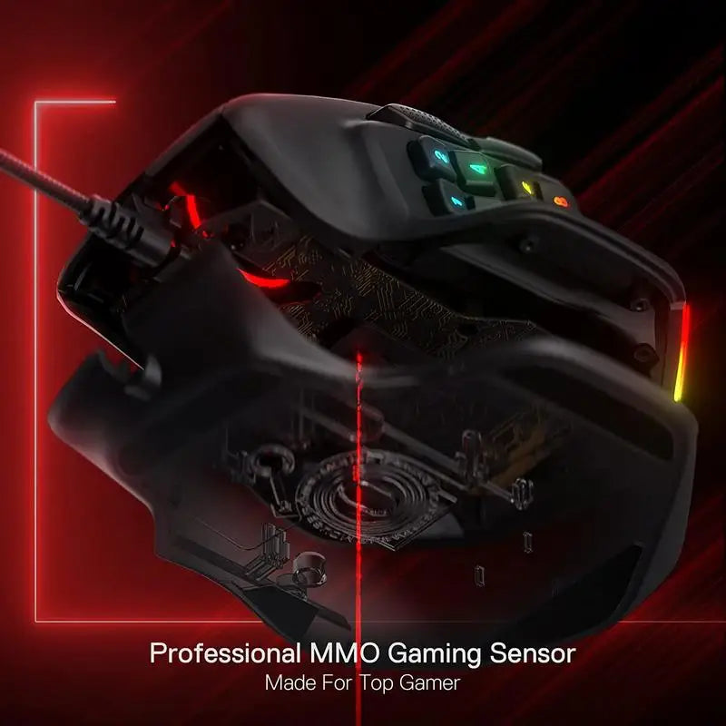 Redragon M811 Aatrox MMO Gaming Mouse – Wired RGB Optical Mouse with 15 Programmable Buttons & Ergonomic Natural Grip Design