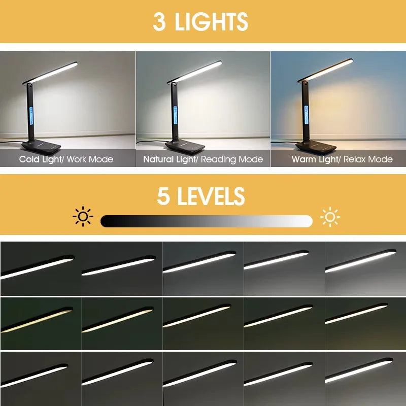 💡 LAOPAO 10W Qi Wireless Charging LED Desk Lamp – Dimmable Sliding Control, USB Port, Auto Timer & Night Light