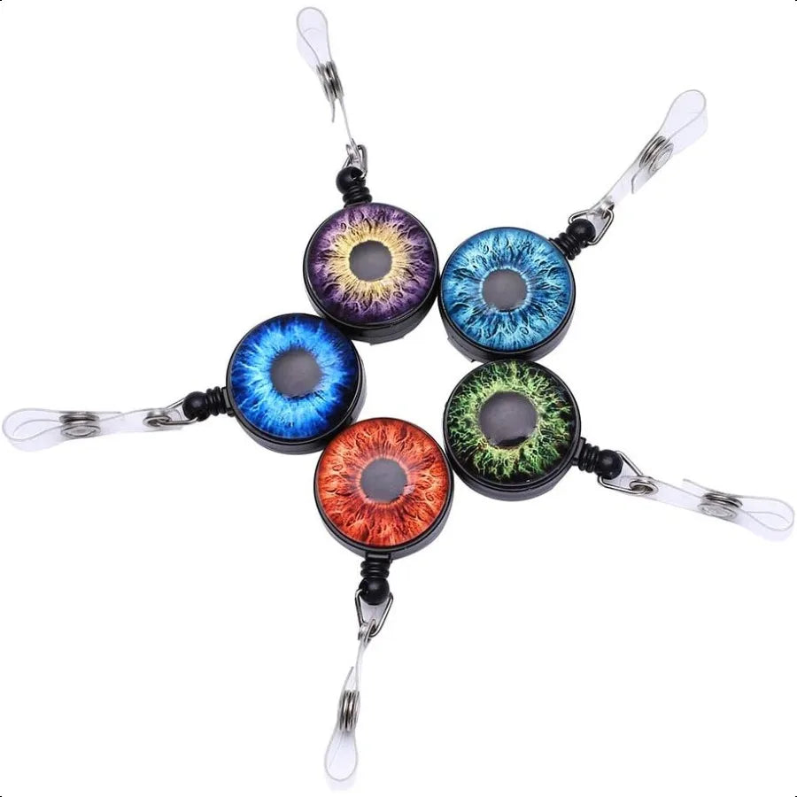 👁️ 5-Pack Animal Eyes Badge Reels – Retractable ID Card Holders with Assorted Iris Patterns & Durable Clips