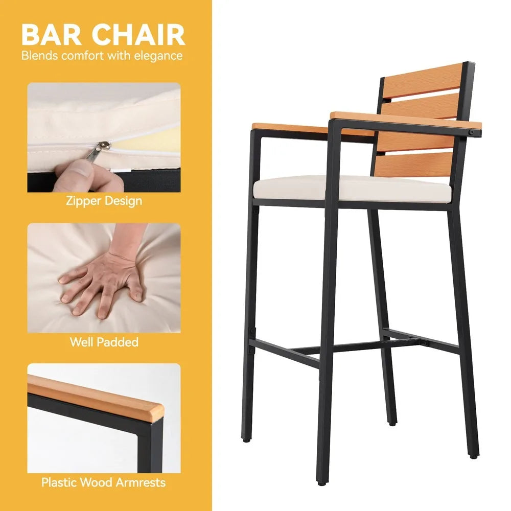 “3-Piece Patio Bar Table Set – Wicker Bar-Height Bistro Furniture with Table & Cushioned Chairs for Garden & Outdoor Spaces”