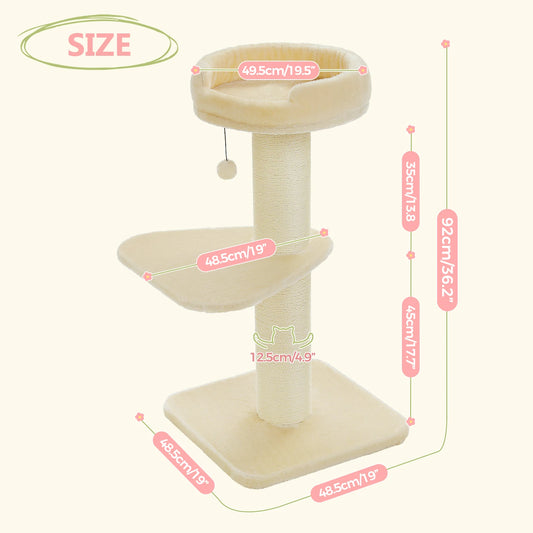 Cat Scratching Post for Large Cats – Tall Cat Tree Tower with Thick Sisal Post, Top Bed & Toy for Indoor Cats & Kittens