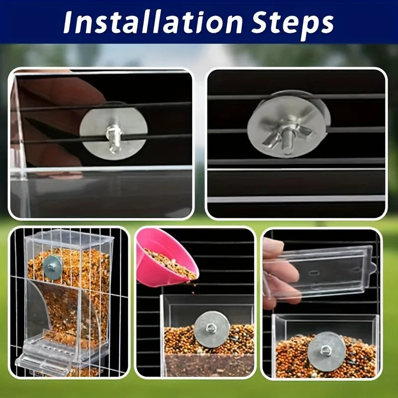 Transparent Automatic Bird Feeder – Anti-Splash Outside Cage Feeder for Parrots, Parakeets, Finches & Small Birds