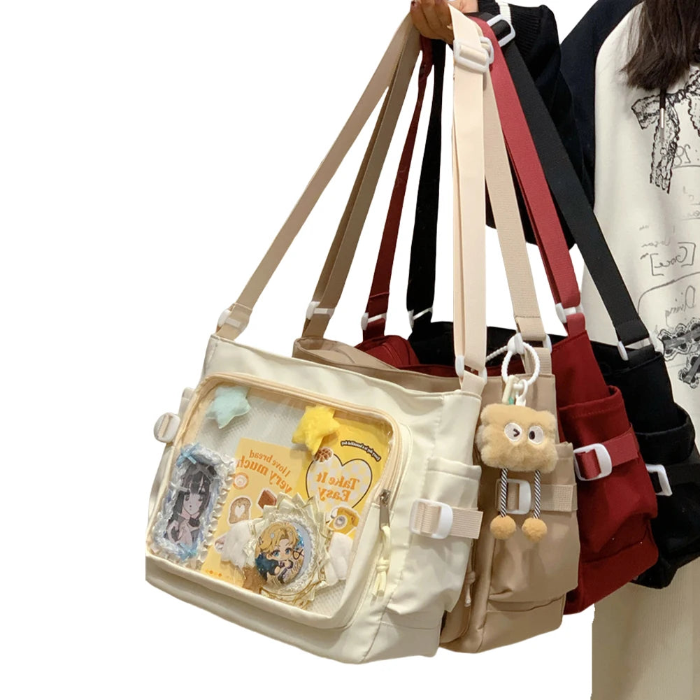 Women “ITA” Bag Japanese-Style Clear Window Shoulder Purse – Multi-Pocket Adjustable Strap Chic Hobo Bag