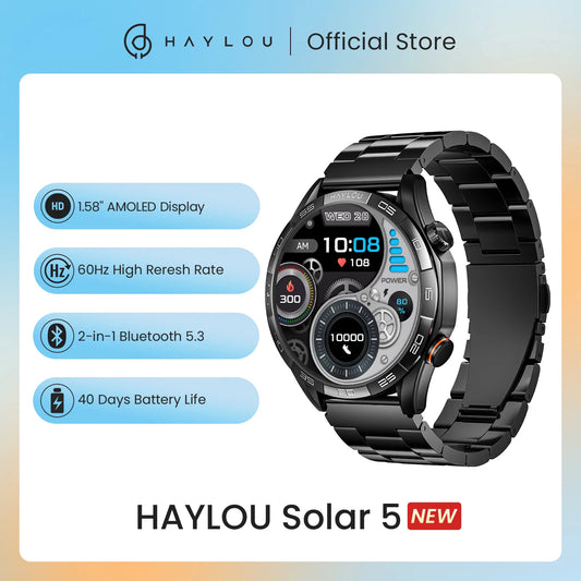 Haylou Solar 5 Smartwatch – 1.58” AMOLED Display, 60Hz Refresh Rate, Voice Calling, 24H Health Monitoring & Sports Fitness Watch for Men