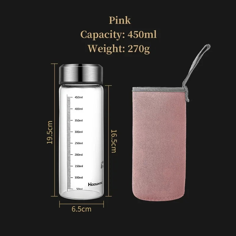 Portable Graduated Glass Water Bottle with Lid – Durable Transparent Travel Cup for Milk, Tea & Outdoor Sport