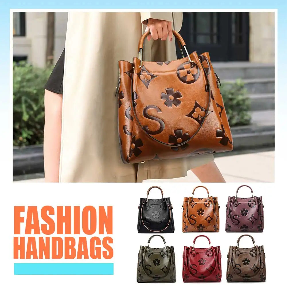 Women’s PU Leather Bucket Bag – Embossed Large-Capacity Shoulder Tote with Top Handle for Work, Shopping & Travel