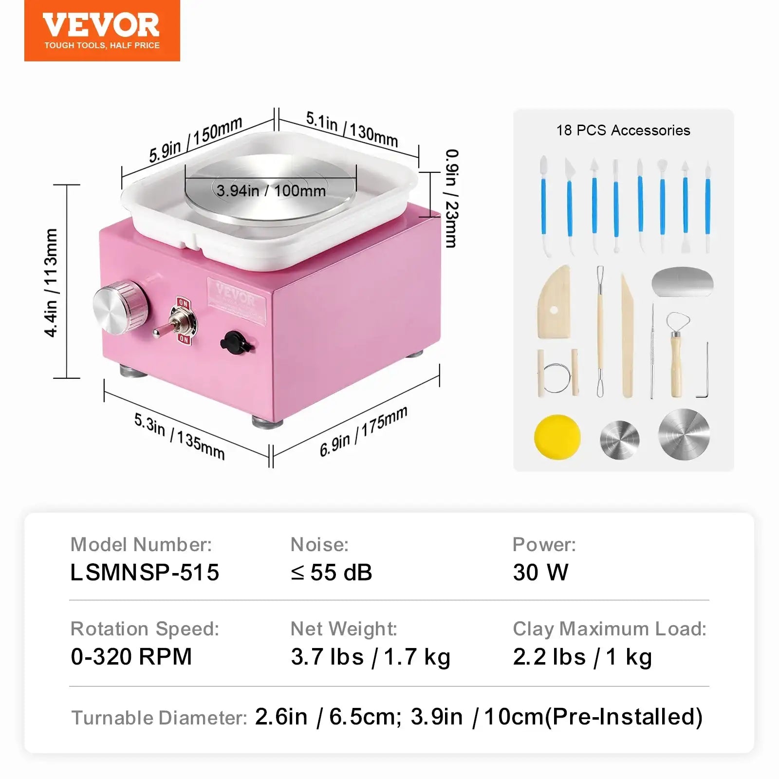 VEVOR Mini Pottery Wheel – Adjustable Speed DIY Ceramic Craft Machine with Dual Turntables