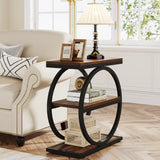 Tribesigns Narrow End Table with 3 Storage Shelves – Wooden Industrial Side Table for Sofa & Living Room