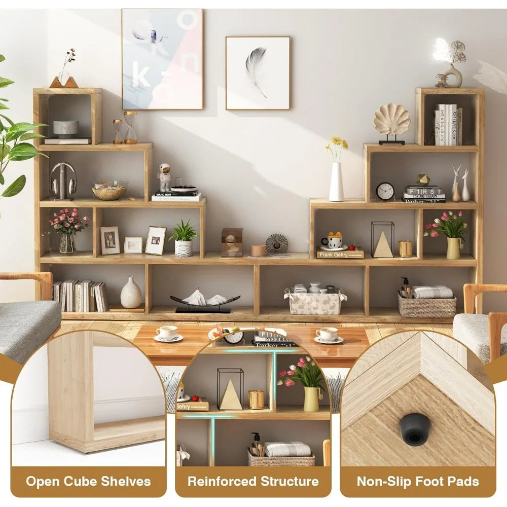 4-Tier L-Shaped Ladder Corner Bookcase – 6 Cube Stepped Etagere with 10 Shelves & Sturdy L-Frame