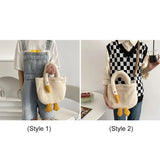 Women’s plush cartoon goose tote bag – soft casual fashion handbag, cute portable purse with adjustable strap for shopping & parties