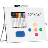 Magnetic Desktop Whiteboard – 16" x 12" Double-Sided Dry Erase Board with Stand, Markers & Magnets