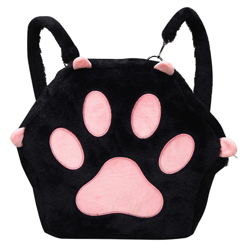 Cute Cat Paw Plush Backpack — Soft Furry Kawaii Cartoon Bag for Women & JK Girls