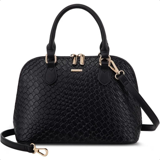 Women’s Classic Double-Zip Top Handle Dome Satchel Bag – Small Crossbody Handbag