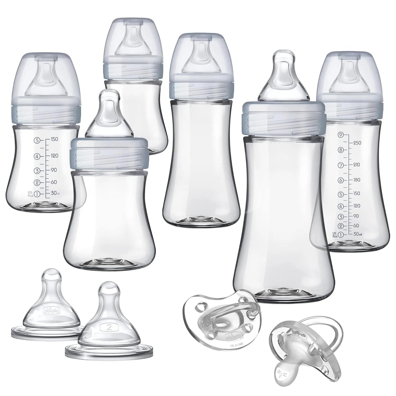 Hybrid Baby Bottle Gift Set – Dual-Layer Design (Glass Inside, Plastic Outside) in Clear Grey