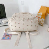 Floral Print Backpack with Decorative Pendant – Large Capacity Girls College & School Travel Bookbag