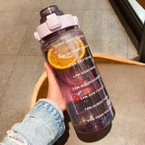 2 L Sports Straw Water Bottle – Large Capacity Jug with Time-Marker & Stickers, Portable for Fitness & Travel