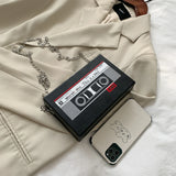 Women’s Radio Shape Crossbody Bag – Retro PU Leather Mini Chain Purse with Tape Recorder Print for Daily Use 🎶