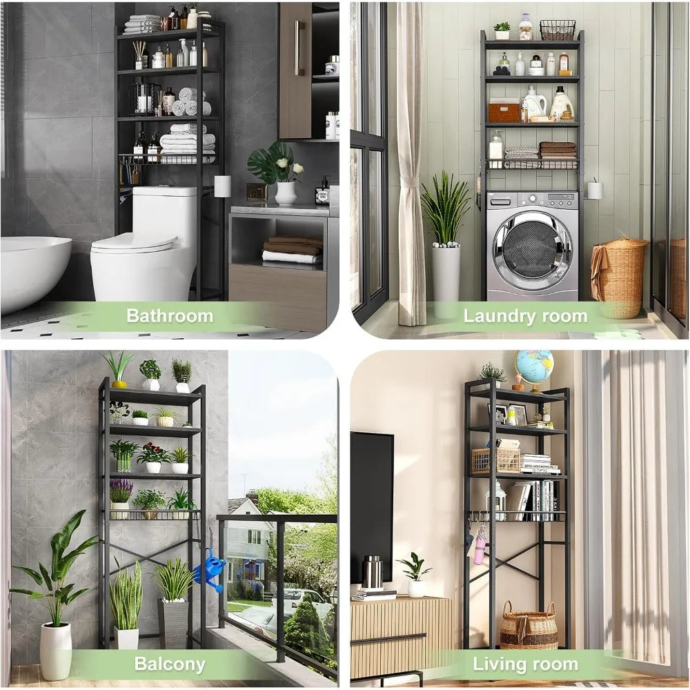 4-Tier Over-the-Toilet Storage Rack – Freestanding Bathroom Organizer with Adjustable Shelves & Basket
