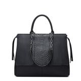 Women’s Crocodile-Pattern Faux Leather Shoulder Bag – Large Capacity Commuter Tote